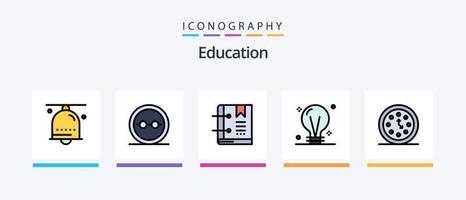 la línea de educación llenó el paquete de 5 íconos, incluida la escuela. transporte. física. lanzadera. Ciencias. diseño de iconos creativos vector