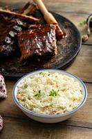 Coleslaw salad served with BBQ meal, traditional side photo