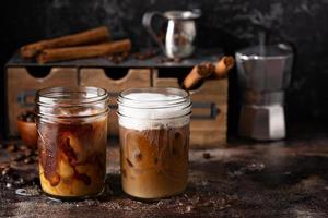 Iced coffee in mason jars photo