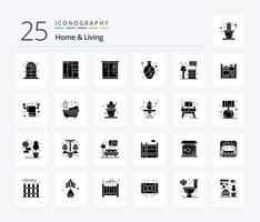 Home And Living 25 Solid Glyph icon pack including interior. bookshelf. vase. living. lump vector