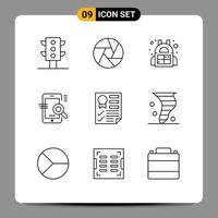 Set of 9 Vector Outlines on Grid for page data barrel configuration optimize Editable Vector Design Elements