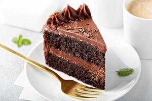 Dark chocolate cake slice photo