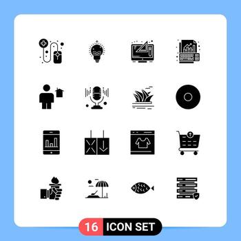 16 Solid Glyph concept for Websites Mobile and Apps avatar growth design graph analysis Editable Vector Design Elements