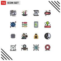 Modern Set of 16 Flat Color Filled Lines Pictograph of network world invitation toggle on Editable Creative Vector Design Elements