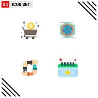 Mobile Interface Flat Icon Set of 4 Pictograms of business business shopping space hands Editable Vector Design Elements