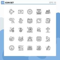 25 User Interface Line Pack of modern Signs and Symbols of group student button pub city Editable Vector Design Elements