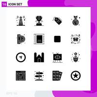 Group of 16 Modern Solid Glyphs Set for fun environment sale ecology badge Editable Vector Design Elements