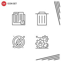 4 Universal Line Signs Symbols of book no learning recycle human Editable Vector Design Elements