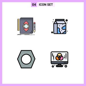 Mobile Interface Filledline Flat Color Set of 4 Pictograms of design arrow draw drink tools Editable Vector Design Elements