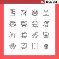 Pack of 16 creative Outlines of ecommerce picture funding party birthday Editable Vector Design Elements