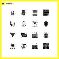 Modern Set of 16 Solid Glyphs and symbols such as economic server online reload learning Editable Vector Design Elements