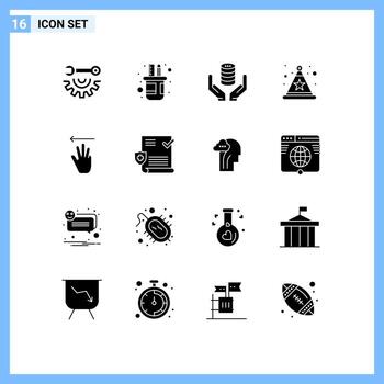 paquete de 16 signos y símbolos de glifos sólidos modernos para medios de impresión web, como cursor de mano, base de datos de estrellas, servidor de sombreros, elementos de diseño de vectores editables