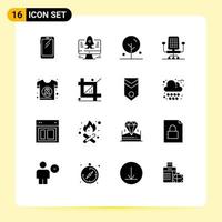 Pack of 16 Modern Solid Glyphs Signs and Symbols for Web Print Media such as day world blooming work chair Editable Vector Design Elements