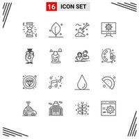 Pack of 16 Modern Outlines Signs and Symbols for Web Print Media such as head brain labour artificial design Editable Vector Design Elements