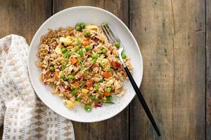 Breakfast fried rice with eggs and bacon photo