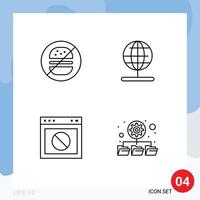 Set of 4 Modern UI Icons Symbols Signs for burger stop no stand web Editable Vector Design Elements