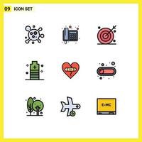 Universal Icon Symbols Group of 9 Modern Filledline Flat Colors of safe essential ambition energy shooting target Editable Vector Design Elements