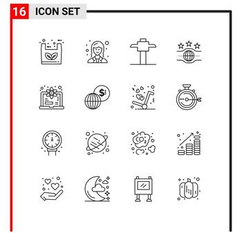 grupo universal de símbolos de iconos de 16 esquemas modernos de elementos de diseño de vectores editables del campeonato de computadoras mineras de grado científico