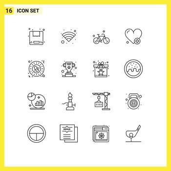 16 Universal Outlines Set for Web and Mobile Applications award plate cycle love add Editable Vector Design Elements