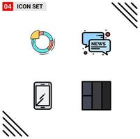 Editable Vector Line Pack of 4 Simple Filledline Flat Colors of graph smart phone chart message huawei Editable Vector Design Elements