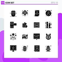 Solid Glyph Pack of 16 Universal Symbols of film art file text data Editable Vector Design Elements