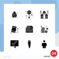 9 Thematic Vector Solid Glyphs and Editable Symbols of newspaper garbage mosque environment pray Editable Vector Design Elements