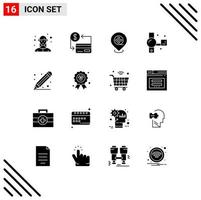 Set of 16 Vector Solid Glyphs on Grid for education recording society handycam camcorder Editable Vector Design Elements