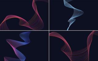 Set of 4 geometric wave pattern background Abstract waving line vector