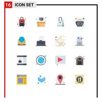 Pictogram Set of 16 Simple Flat Colors of connection business bag internet salad Editable Pack of Creative Vector Design Elements