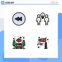 User Interface Pack of 4 Basic Filledline Flat Colors of backward nature brainstorm team park Editable Vector Design Elements