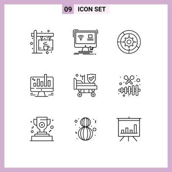 grupo de 9 esquemas modernos establecidos para elementos de diseño de vectores editables de motor de negocio inteligente de gráfico gráfico