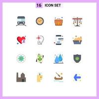 16 User Interface Flat Color Pack of modern Signs and Symbols of entertainment play clock swing bag Editable Pack of Creative Vector Design Elements
