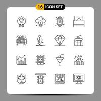 16 Universal Outlines Set for Web and Mobile Applications camera furniture light furnishings bed Editable Vector Design Elements