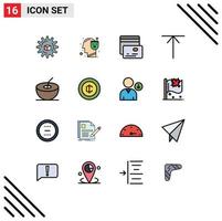 Mobile Interface Flat Color Filled Line Set of 16 Pictograms of coin fruit card coconut home Editable Creative Vector Design Elements