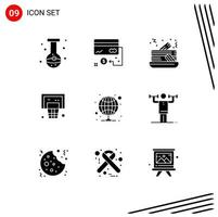 Solid Glyph Pack of 9 Universal Symbols of hosting hoop finance basketball food Editable Vector Design Elements