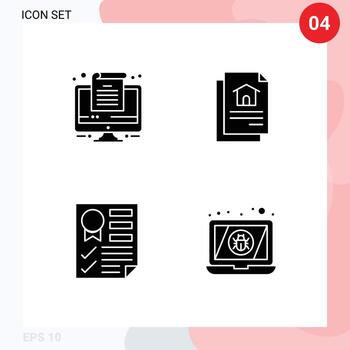Pack of 4 creative Solid Glyphs of computer report file data bug Editable Vector Design Elements