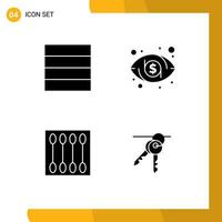 Pack of 4 Modern Solid Glyphs Signs and Symbols for Web Print Media such as grid salon eye cosmetics key Editable Vector Design Elements