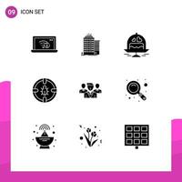 Set of 9 Vector Solid Glyphs on Grid for security network top internet love Editable Vector Design Elements