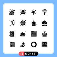 16 User Interface Solid Glyph Pack of modern Signs and Symbols of love sign heart sign shinning heart board Editable Vector Design Elements