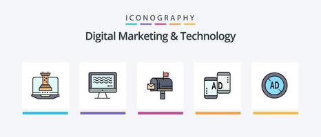 Digital Marketing And Technology Line Filled 5 Icon Pack Including marketing. hotel. marketing. board. open. Creative Icons Design vector