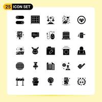 Mobile Interface Solid Glyph Set of 25 Pictograms of lab eco court plug energy Editable Vector Design Elements