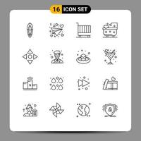 Pack of 16 Modern Outlines Signs and Symbols for Web Print Media such as move shower cart cleaning bath Editable Vector Design Elements
