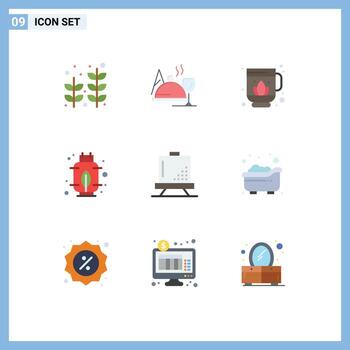 paquete de 9 signos y símbolos de colores planos modernos para medios de impresión web, como elementos de diseño de vectores editables de gas de placa de jag de codificación de desarrollo