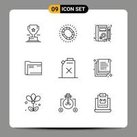 Pack of 9 creative Outlines of empty computer luxury archive learning Editable Vector Design Elements
