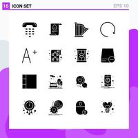 Group of 16 Modern Solid Glyphs Set for font clockwise egg arrow music Editable Vector Design Elements