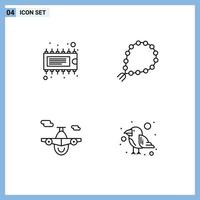 Group of 4 Modern Filledline Flat Colors Set for component airplane ic pray transport Editable Vector Design Elements