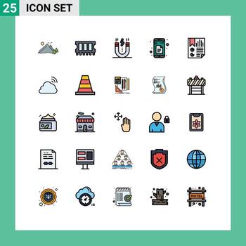 Filled line Flat Color Pack of 25 Universal Symbols of bookmark sheets creative docs snap Editable Vector Design Elements