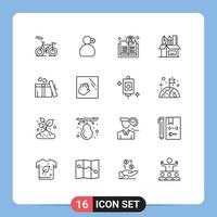 User Interface Pack of 16 Basic Outlines of gift scale book pencil holder Editable Vector Design Elements