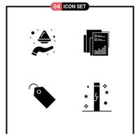 Pack of 4 Modern Solid Glyphs Signs and Symbols for Web Print Media such as hand data india analytics paper Editable Vector Design Elements