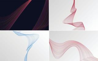 Set of 4 geometric wave pattern background Abstract waving line vector